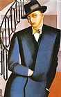 Tamara De Lempicka Famous Paintings - The Marquis DAfflitto on a Staircase